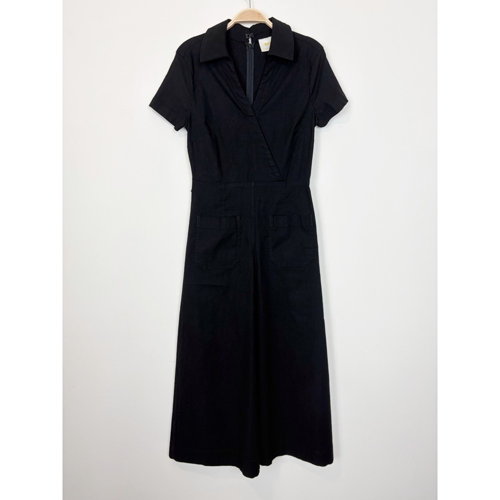 Anthropologie Maeve Wrapped Culotte Jumpsuit Black Sz 6P Linen Blend Utility - Picture 2 of 16
